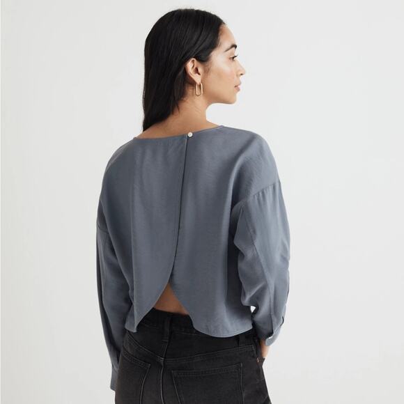 Madewell Women’s Sz large Relaxed Tulip-Back Top in Sunfaded Indigo Blue NO458 - Picture 8 of 8